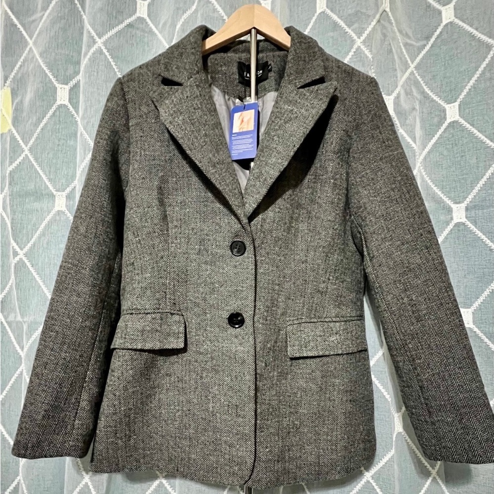 NEW ChouYatou Black & Grey Herringbone Print Jacket - Large